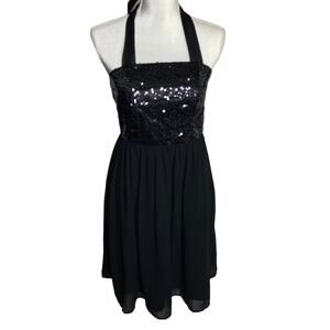 Limited Edition For Target Womens Size 4 Dress Sequins Black Halter Tie Cocktail